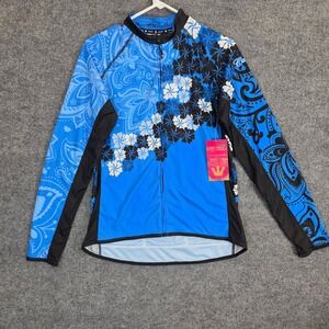 Canari Gale LS Cycling Jersey Womens XL Azure Blue Paisley Floral Long Sleeve